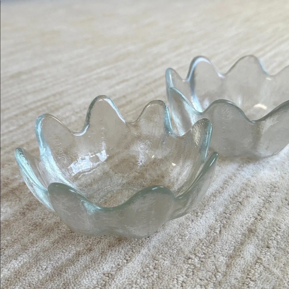 Set of 3 Vintage Blenko Clear Glass Lotus Bowls 8 Petal MCM 1960s